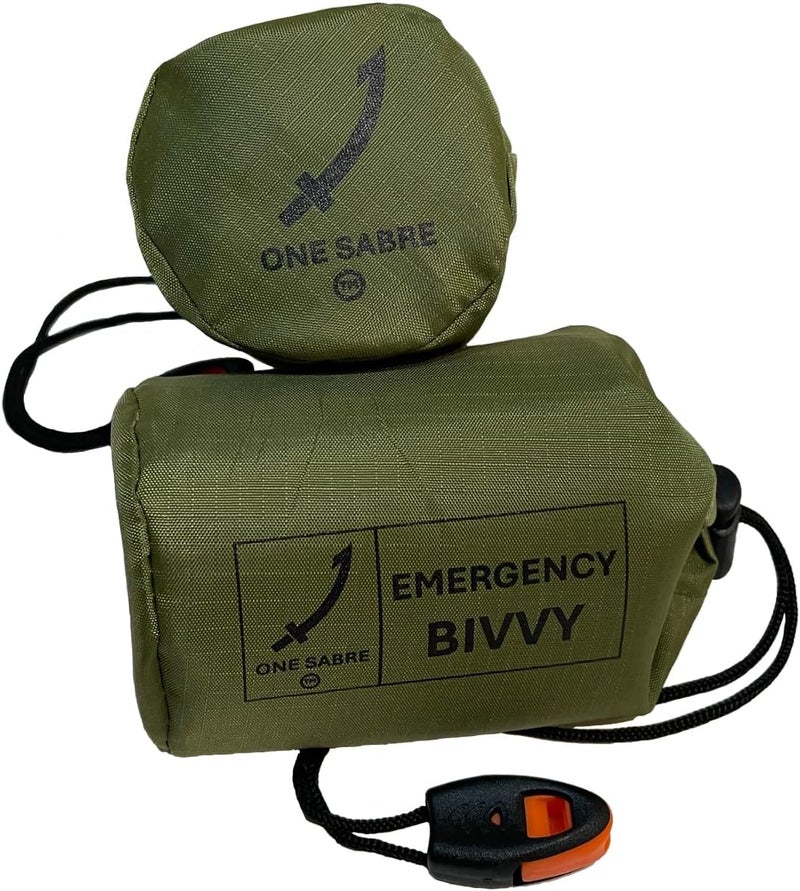 One Sabre Emergency Bivvy Bag - Mylar Sleeping Bag, Space Blanket shelter, Reflects 90% Body Heat, Ripstop Carry Bag w/Whistle - Image 2